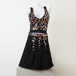 Sexy Shiny Sequins Beaded Embroidered Tight Dress Carnival Dance Crop