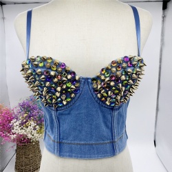 Party Style Women's Clothing Top Sexy Women's Denim Decorated With Rivet