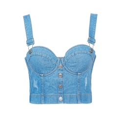 Bra Top Button Denim Sexy Casual Square Neck Private Label Blue