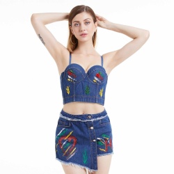 Sexy Women Flower Bralette Lined Bra Pad Crop Top Denim And Skirt Sexy Short Skirts