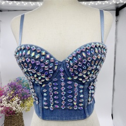 Denim Bra Summer Breathable Push Up Underwire Rhinestone Bra