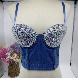 Bra Low-Cut Denim Underwear Korean Style Night Club Party Tank Tops