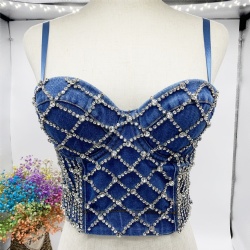 New Fashion Us Eu Clubwear Shinny Party Bra Top Diamond Overlapping Beading