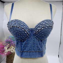 Beautiful Shinning Diamond denim bra top Womens Denim Bra