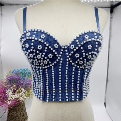 Denim Cotton Women Beading Underwear Padded Bra For Girls Bustier